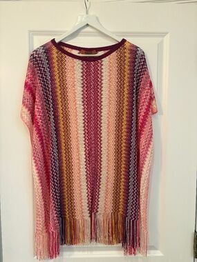 Missoni ZigZag Knit Fringe Poncho Beach Coverup and Matching Headband